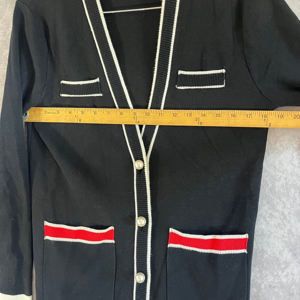 Zara Knit Cardigan Womens S Black Longline Pearl Button Contrast Trim *See Desc* - Picture 8 of 10